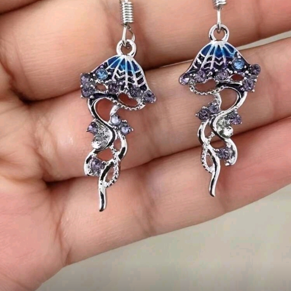 Elegant Silver and Purple Jellyfish Earrings